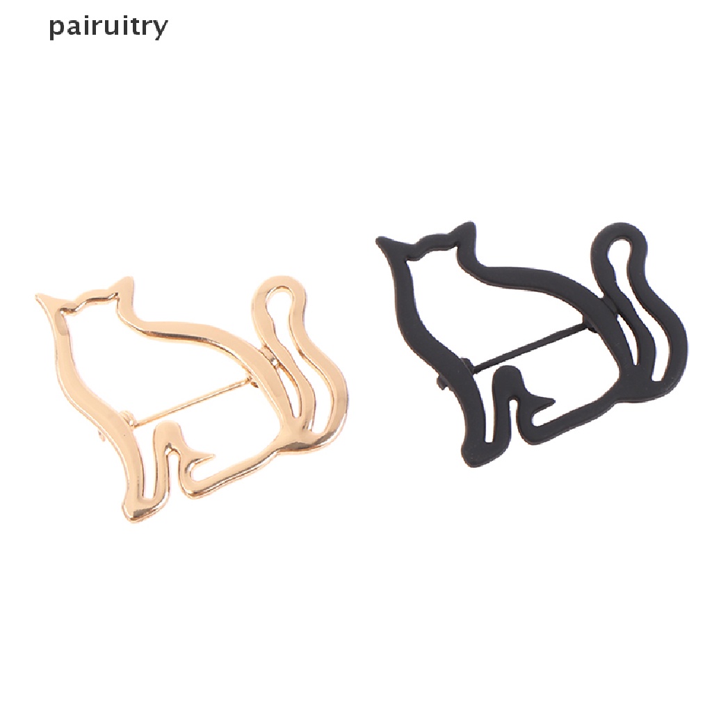 Prt Bros Pin Bentuk Kucing Kecil Lucu Aksen Hollow Untuk Aksesoris Sweater / Syal Wanita PRT