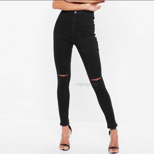 Highwaist Hitam Sobek Lutut HW Jeans Item Ripped Knee JSK 1930 Bestseller Ripped Jeans