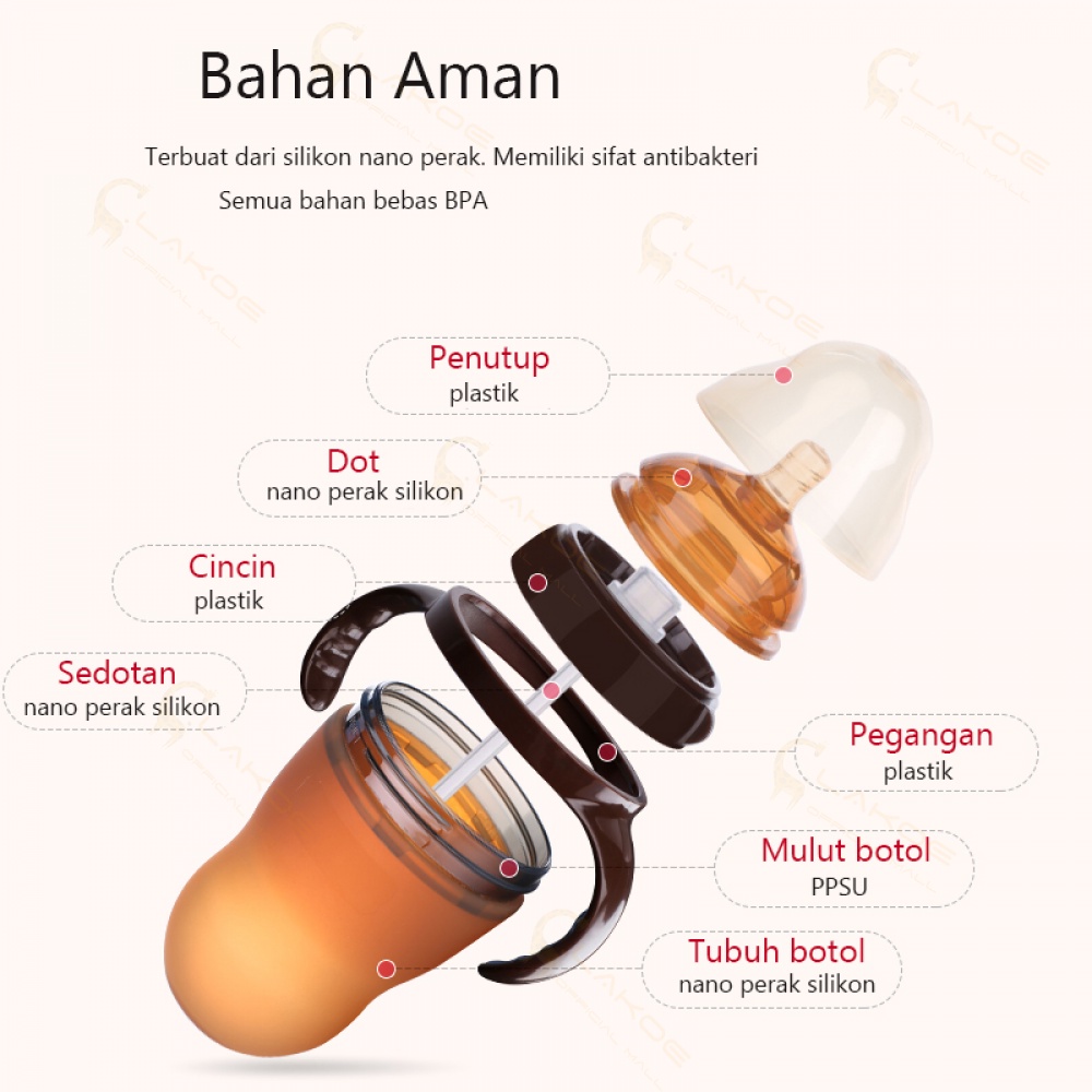 Ivorybaby PIKO BELLO botol bayi leher lebar anti-choking botol susu dengan pegangan 150ml/180ml/250ml