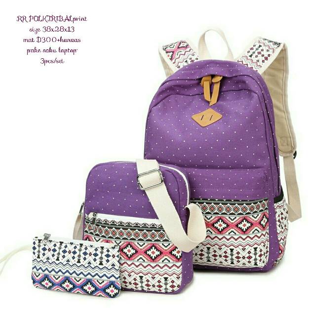 Tas Ransel Polka batik 3in1 Tas Sekolah Tas Anak