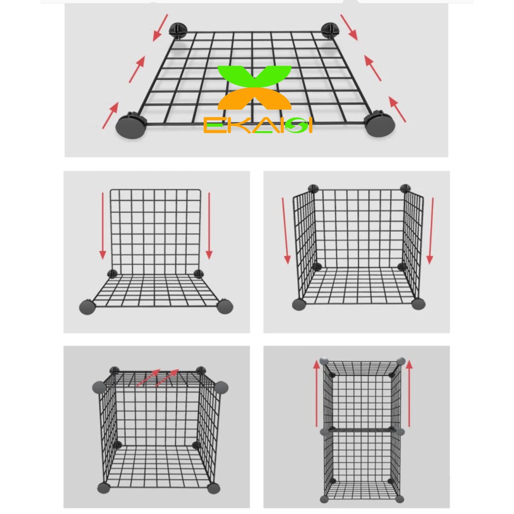 Ekaisi Rak buku besi rak serbaguna rak toys storage box lemari susun 1+ 2+3 kotak