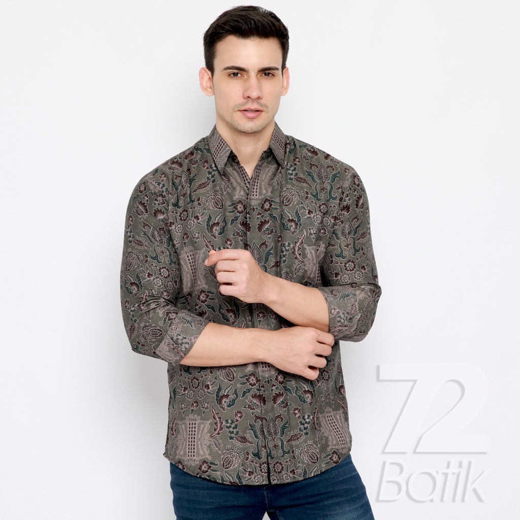 BATIK COUPLE MODERN Kemeja Rok Lilit Instan Batik Pria Lengan Panjang Premium Motif Pintu Aceh Abu Grey 721077 CAP 72