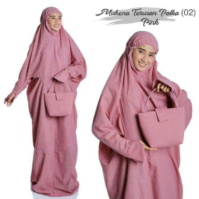 Mukena Bali Terusan Polka (02) Pink | Mukena Dewasa Rayon Bali Terusan Polka (02) | Mukena Terusan