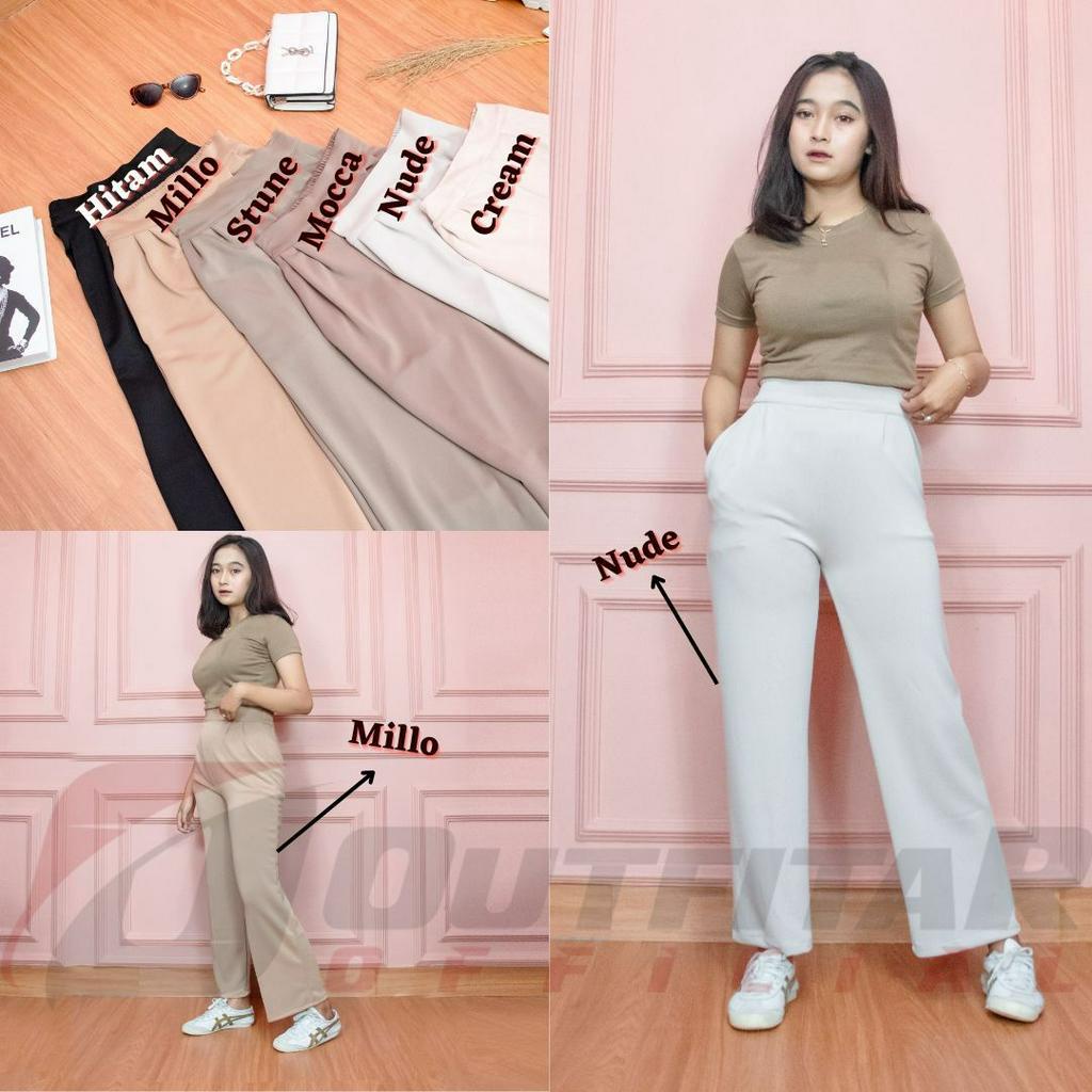 Celana Kulot Wanita Basic HW Rample Cullotes Scuba Wide Leg Kulot Premium