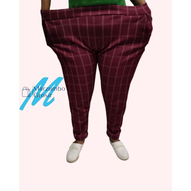 celana luna jumbo terbaru, celana wanita 3xl, big size pants, luna kotak scuba super jumbo