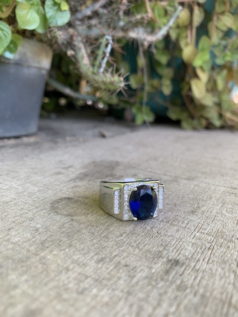 Cincin Pria Perak Batu Akik Safir Biru Rubi Merah Mewah Minimalis Kantoran High Quality