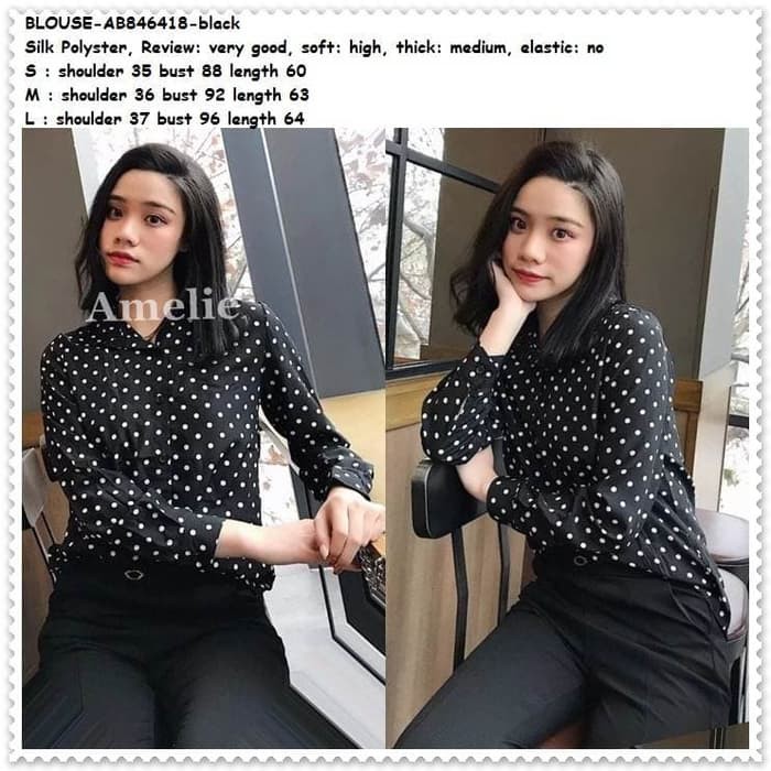 NEW SALE Baju Atasan Kemeja Hitam Polkadot Wanita Blouse Korea Import AB846418 SELLER.