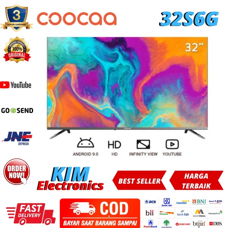 COOCAA LED TV 32 inch 32S6G SMART ANDROID 9.0 NETFLIX Model BARU 2020