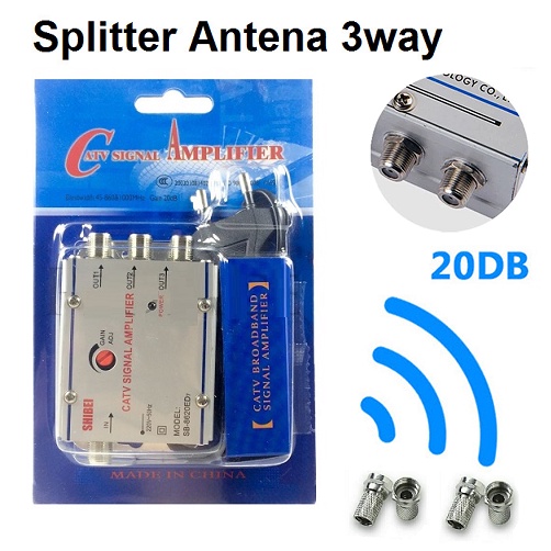 Splitter Booster Cabang 3 Way/ Cabang 3w/ CATV Signal Amplifier Pembagi Antena Antenna Tv Televisi CCTV 3 Jalur Penguat Signal Sinyal Siaran Bagus Jelas