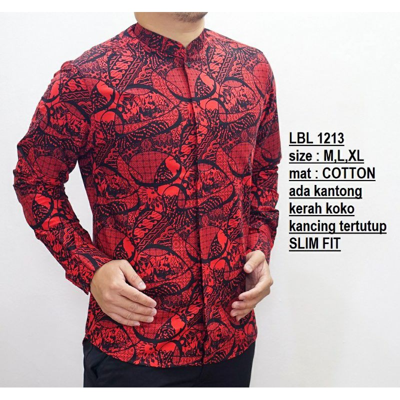 KEMEJA BATIK PRIA SLIM FIT BAJU BATIK PRIA MERAH IMLEK CVL26