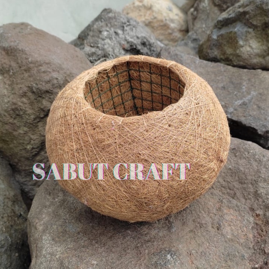VAS BUNGA KOKEDAMA BESAR D.20CM / POT BUNGA HIASAN MEJA KANTOR SABUT