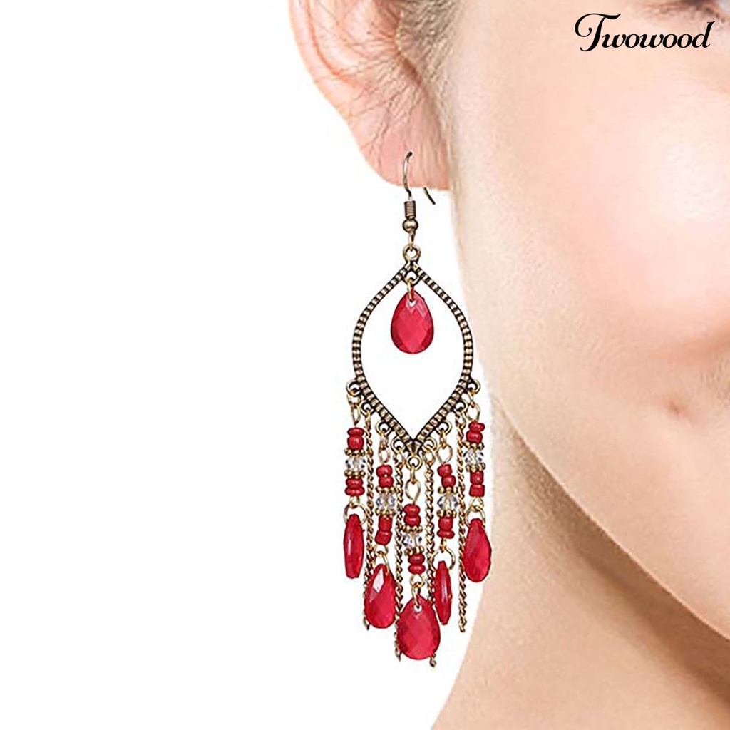 Twowood 1 Pair Earring Waterfall Shape Bohemia Style Ultra Long Dangle Hanging Ear Ornaments Ear Accessoies for Women