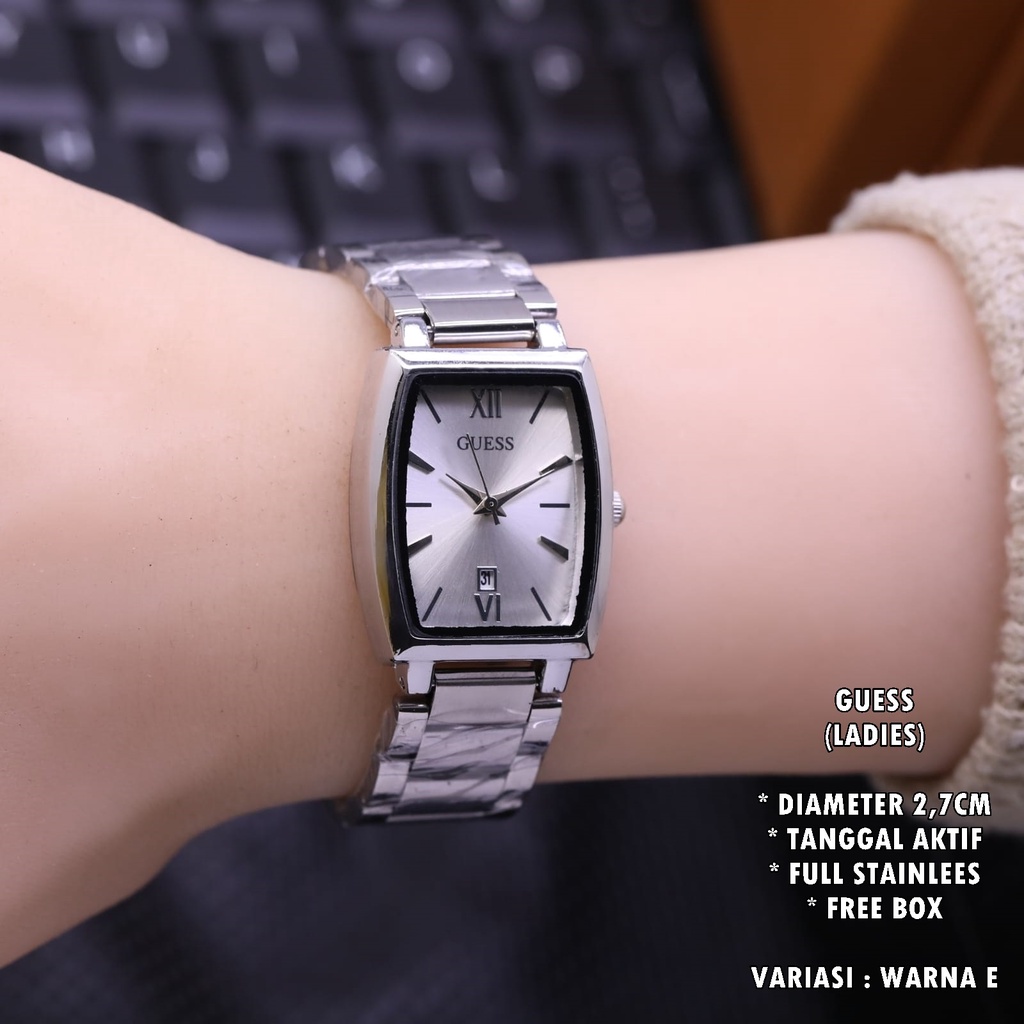 (BISA COD) JAM TANGAN WANITA GUESS RANTAI BODY OVAL BALOK TANGGAL AKTIF