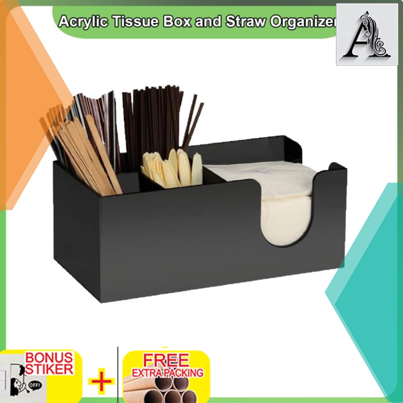

Grosir Akrilik Tissue Box and Straw Organizer - Hitam
