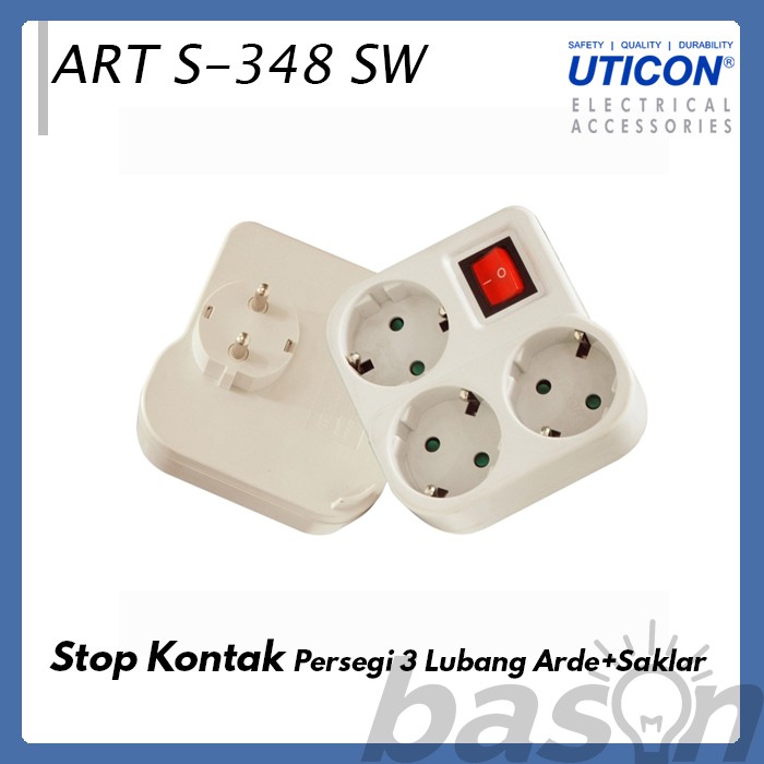 UTICON S348SW - Stop kontak 3 Lubang Multi Outlet dengan Saklar &amp; Child Protection