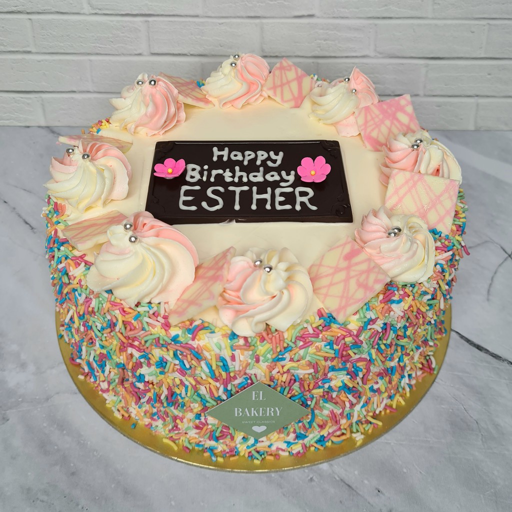 

2 layer 20cm vanilla cake with rainbow meises Kue Ulang Tahun / Birthday Cake EL Bakery