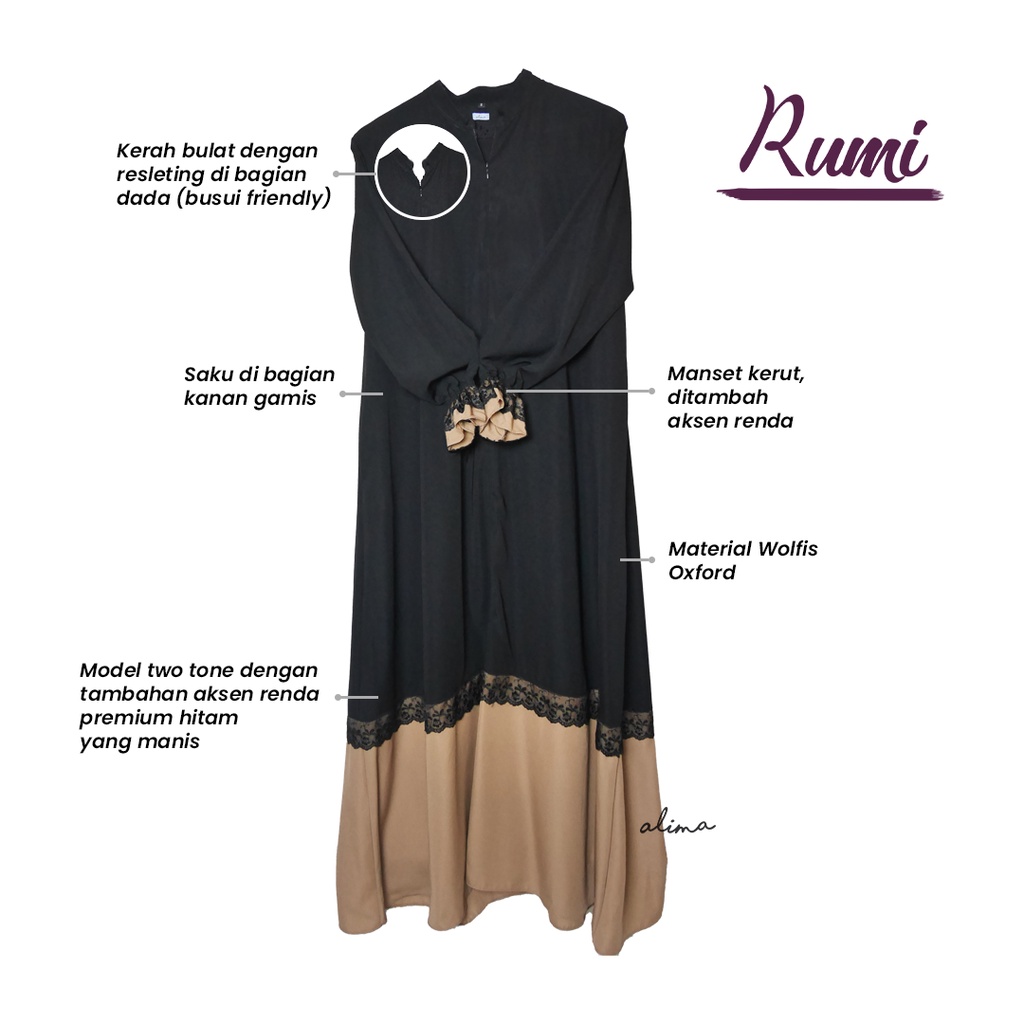 Abaya Only (Rumi) Bahan Wolfis By Alima Indonesia