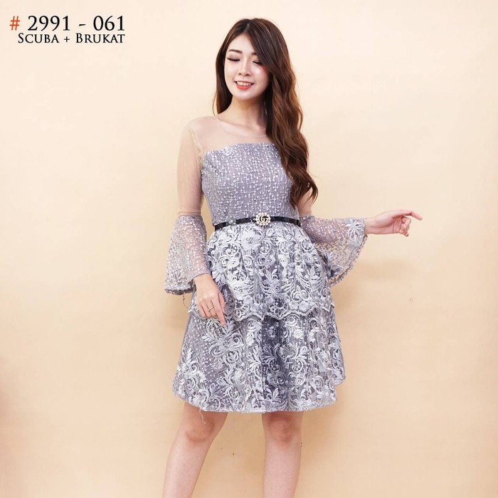 Dress Scuba Brukat #2991 (Abu-abu)