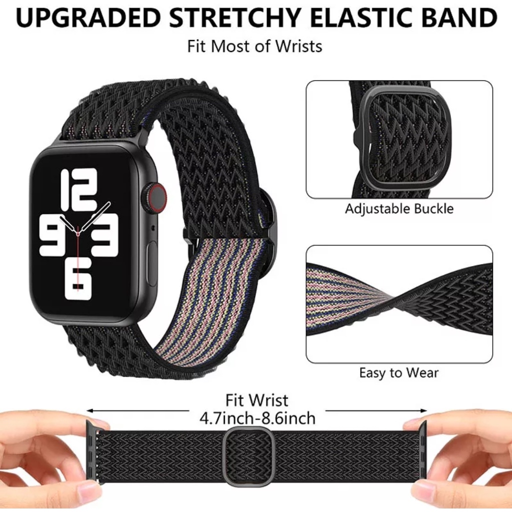 ADJUSTABLE Nylon Solo Loop Strap Apple Watch 38mm 40mm 41mm 42mm 44mm 45mmTali Jam iwatch series 1 2 3 4 5 6 7 se