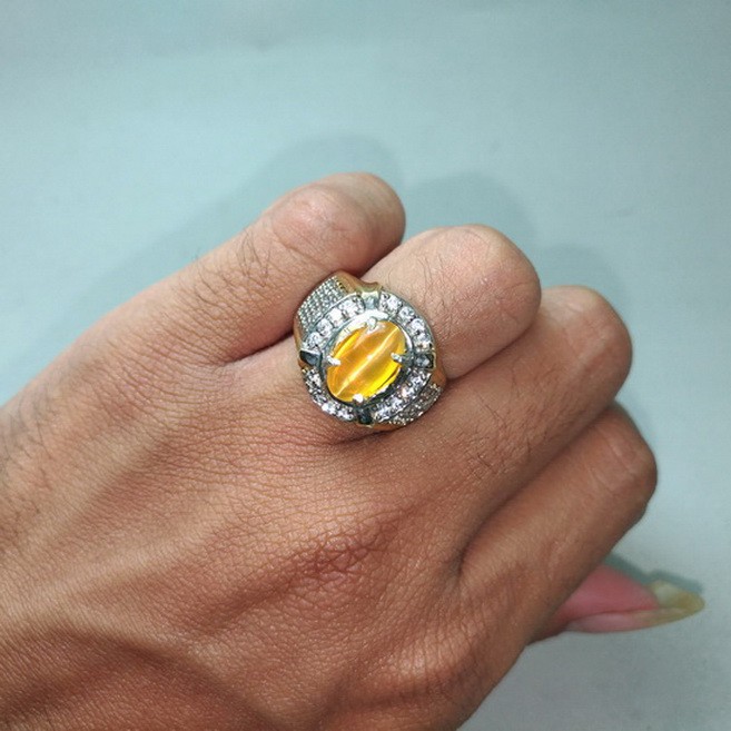 batu Cincin Akik Mata Kucing Kuning Opal Cat eye