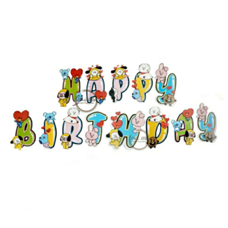 Dekorasi Pesta BT21 / Banner Bentuk BTS / Bunting Flag / Banner Karakter / Banner Happy Birthday / B