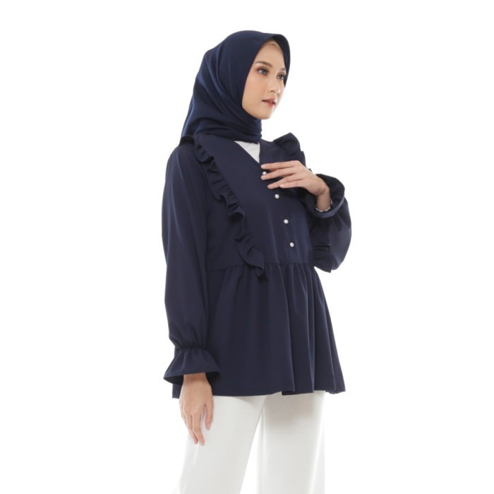 Atasan Wanita Felicia Blouse Navy  Baju Muslim Casual Hijab