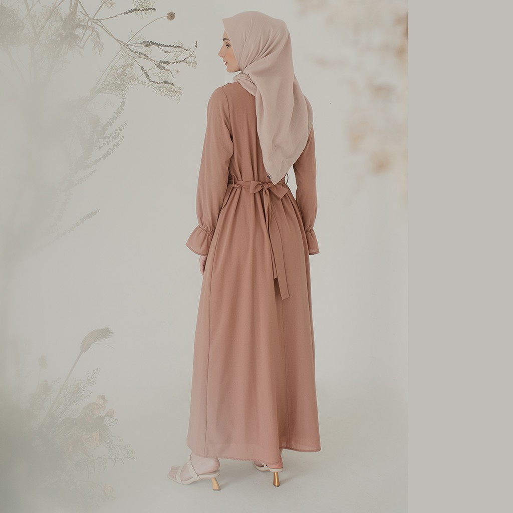 Coral Andra by Aska Label - Gamis / Dress plisket bahan crepe dengan furing dan ikat pinggang-3
