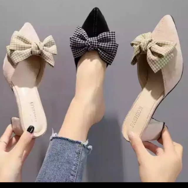 HEELS BUSTONG PITA HAK KOTAK PUMP LUCU WANITA HEELS TUTONG SELOP GUCCI RIBBON KANTOR PESTA IMPORT