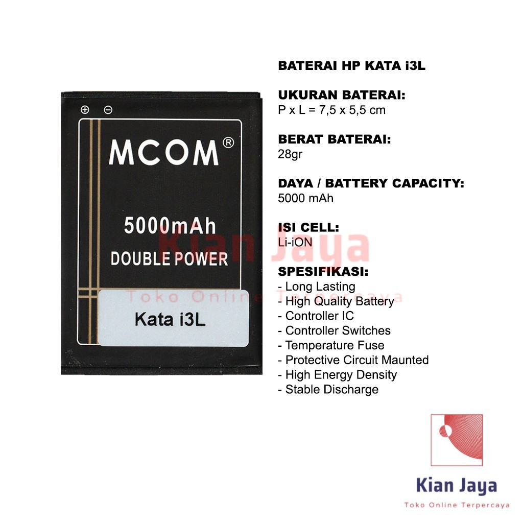 MCOM Baterai Hp KATA i3L 4G LTE Original Double Power Batre Batrai Battery Ori