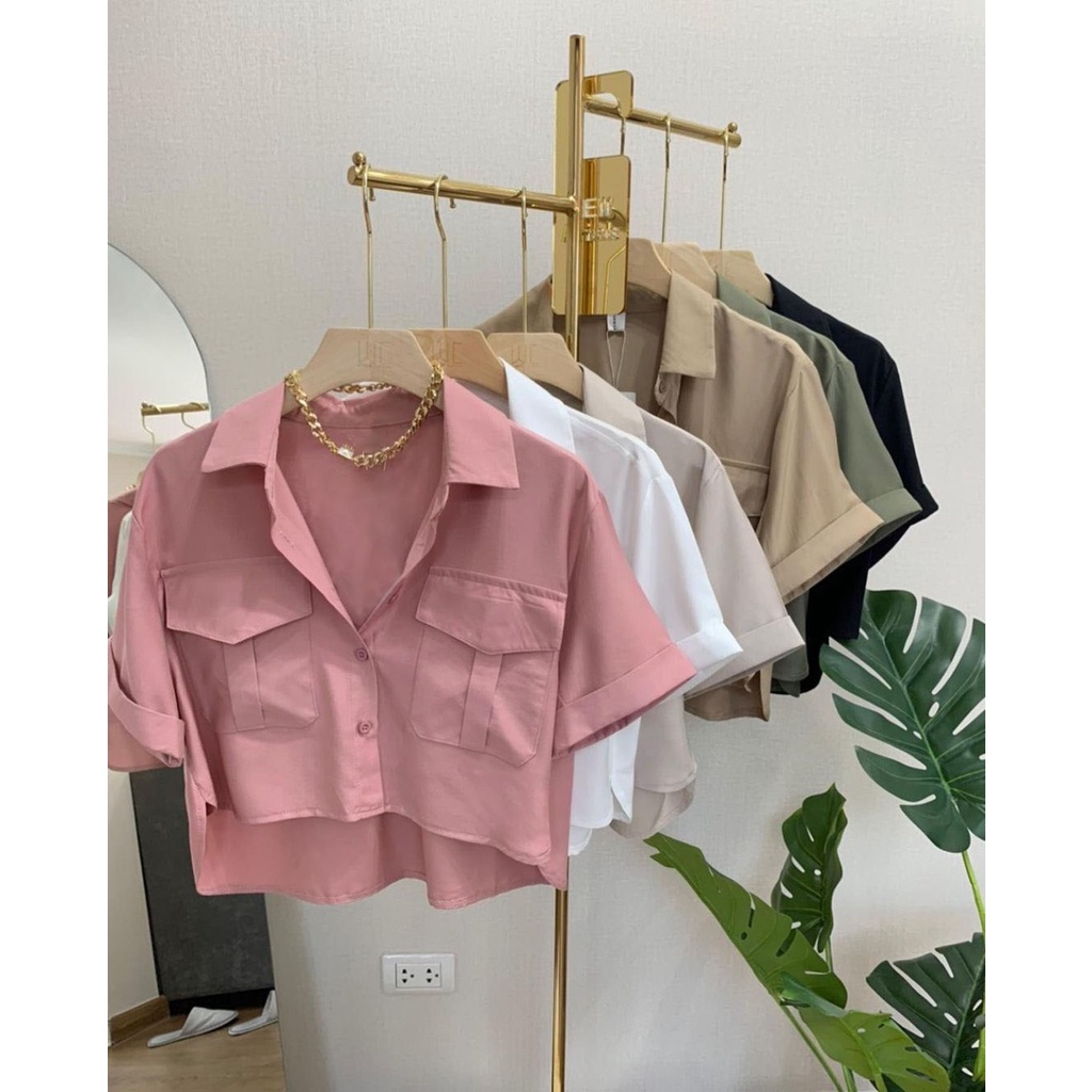 GMS - Basic Hem Shirt Crop Blouse Atasan Baju Wanita Remaja Matt Beautycrepe Premium