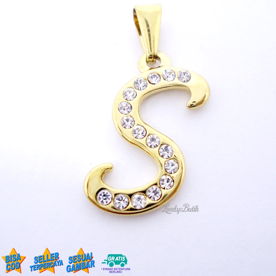 Lovelybutik Liontin Huruf Titanium Inisial S Klasik warna Gold Silver