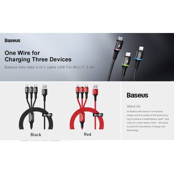 KABEL 3 IN 1 BASEUS HALO MICRO LIGHTNING TIPE C 1.2m IPHONE IPAD TIPE C MICRO CABLE