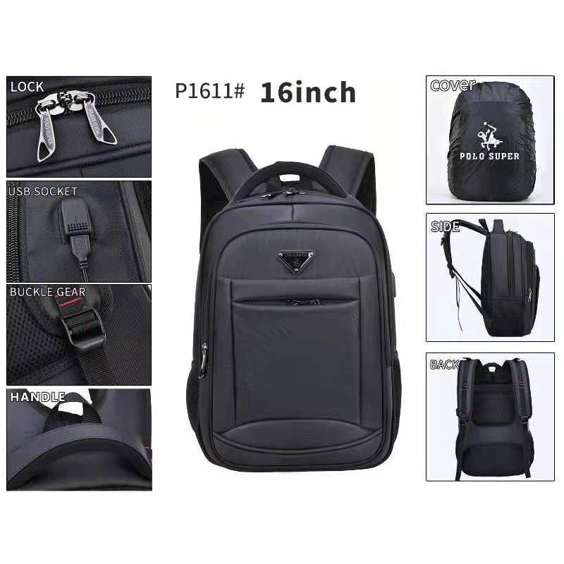 Polo Super - Tas Pria Ransel Laptop 16 inc Backpack Polo Original Import Tas Sekolah SMP-SMA Tas Kuliah Trendy Tas Kantoran Casual