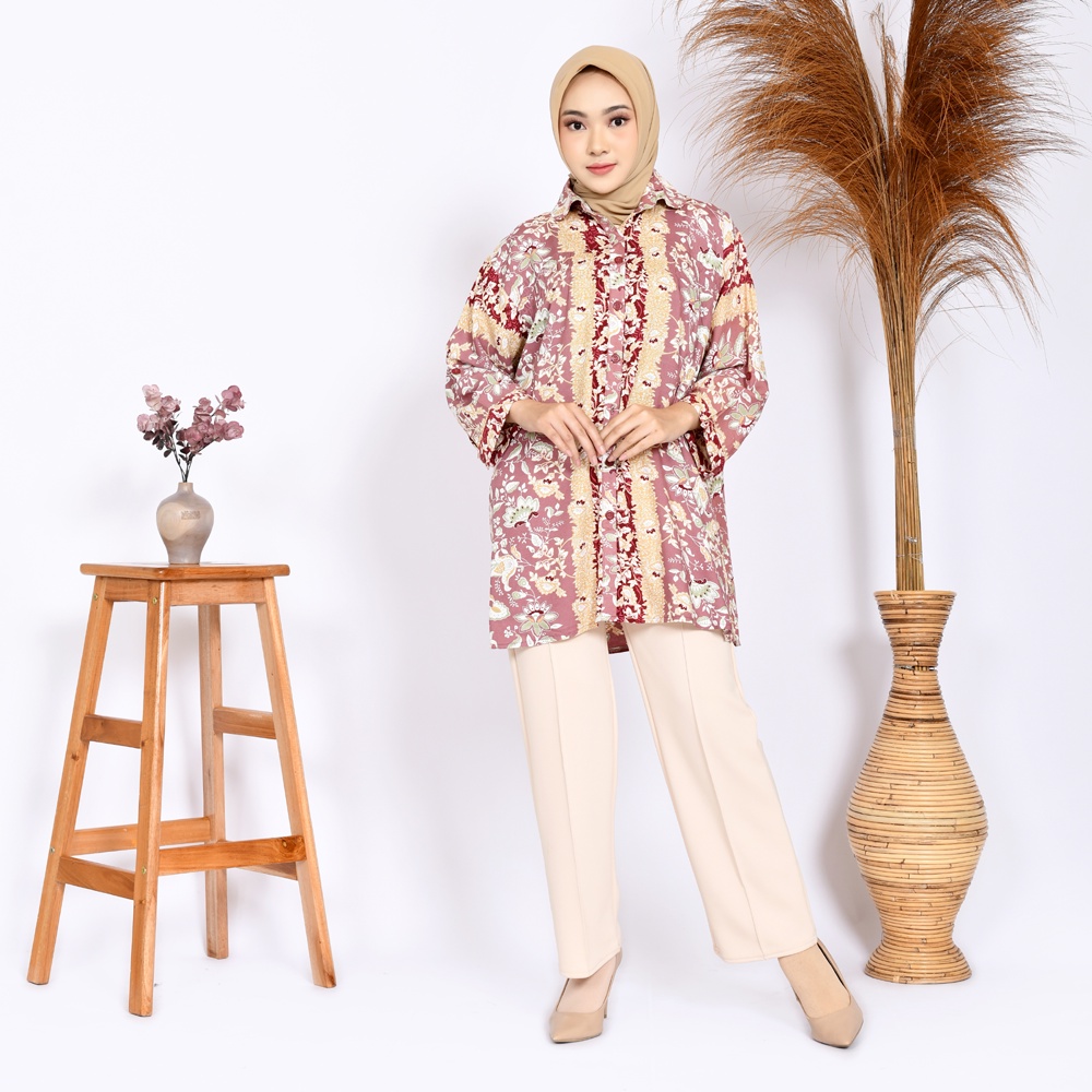 Kemeja Wanita Rayon Oversize, Kemeja Tangan Panjang Wanita Adem Orchid