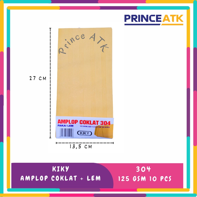 

AMPLOP COKLAT LEM 304 / 13,5 x 27 cm / 125gsm / 10 LBR KIKY