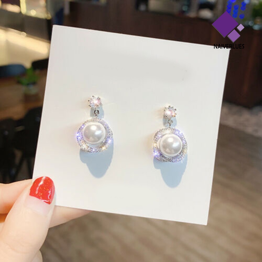 Anting Stud Hias Mutiara Berlian Imitasi Gaya Elegan Untuk Wanita