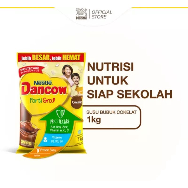 Nestle Dancow FortiGro Susu bubuk coklat &amp; instan usia sekolah pouch 1kg &amp; box 800gr