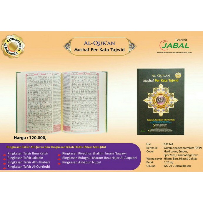 Alquran Al Quran Mushaf Terjemah & Tafsir Perkata Tajwid A4 Jabal