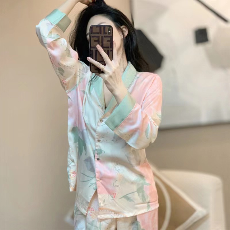 Korean Panjang Tidur Baru Cardigan Pants Ice Silk Pajamas/Household Suit