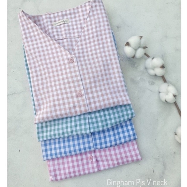 Gingham Pajamas Vneck