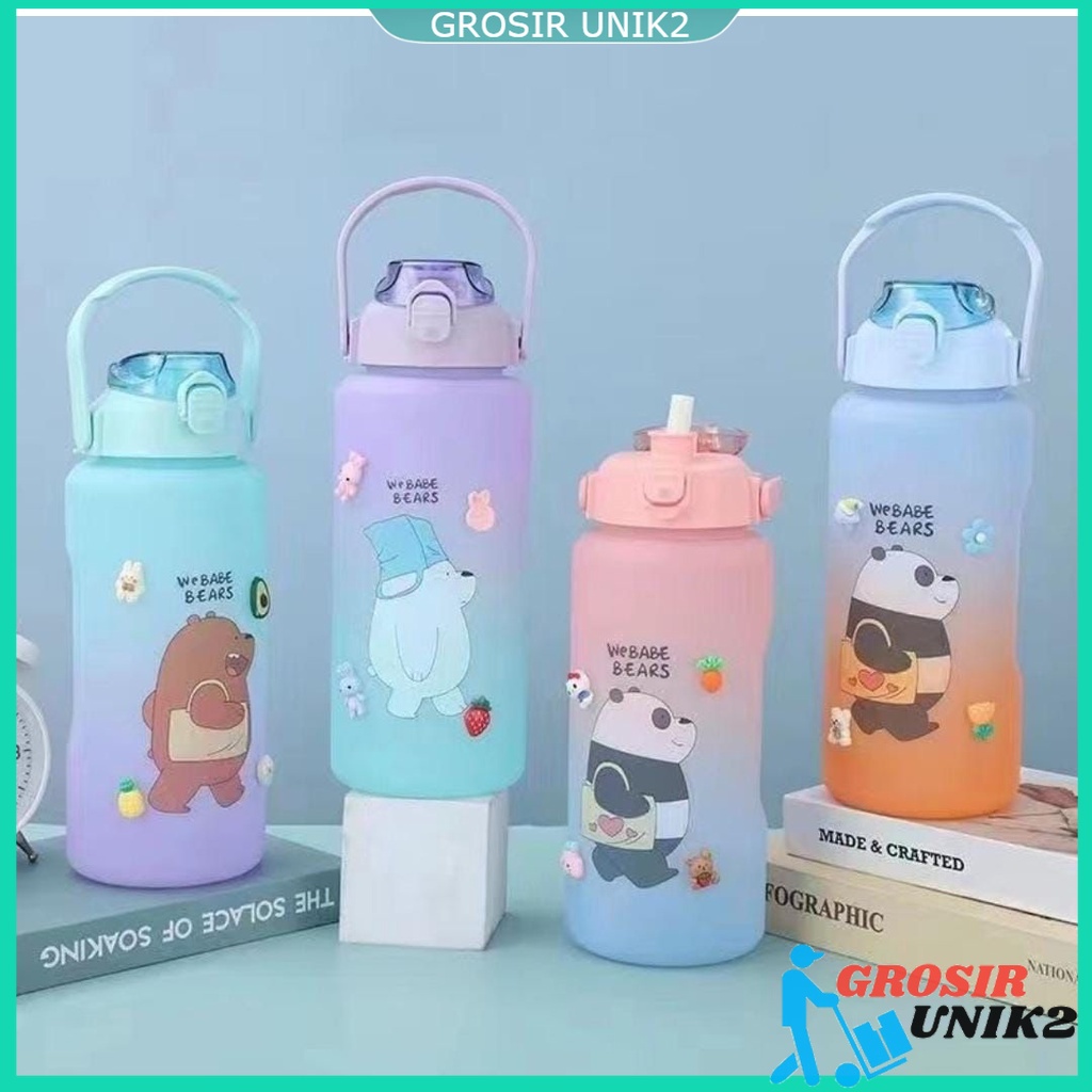 BOTOL AIR MINUM 2LT WEBABE BEARS VIRAL AUREL STIKER GRADASI 2 LITER DENGAN SKALA PENGINGAT WAKTU BPA FREE GROSIR UNIK2