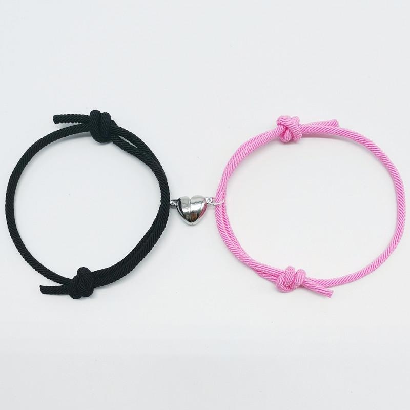【Ready stock&COD】1pasang / 2 pcs Gelang couple bestie magnet Gelang Couple gelang couple magnet love Tali Karet Desain Astronot Untuk Unisex best friend fashion murah modis-black-pink-magnet-6