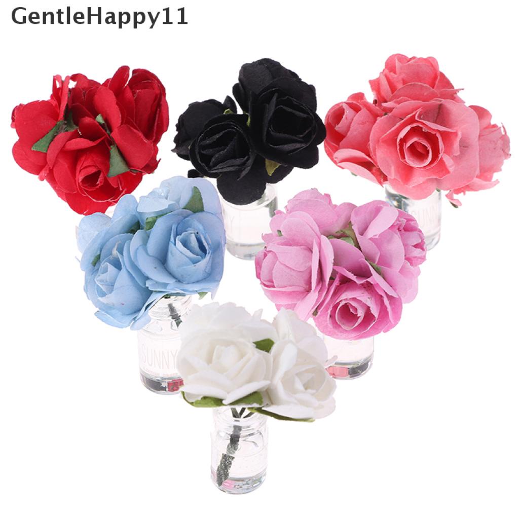 Gentlehappy Miniatur Botol Kaca Isi Bunga Mawar Skala 1: 12 Untuk Dekorasi Rumah Boneka