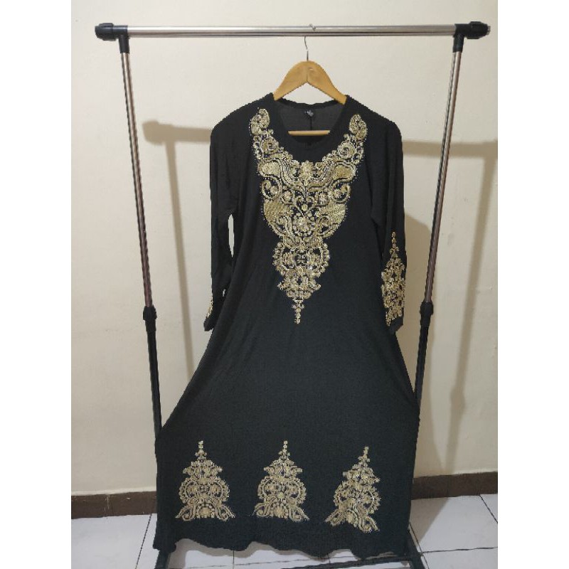 Gamis Hitam bordir gamis Jersey premium
