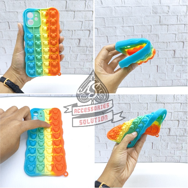SILICONE CASE POP IT IPHONE 7 PLUS 8 PLUS PELINDUNG CAMERA - CASE PENGHILANG STRESS PUSH IT BUBBLE CASE RAINBOW