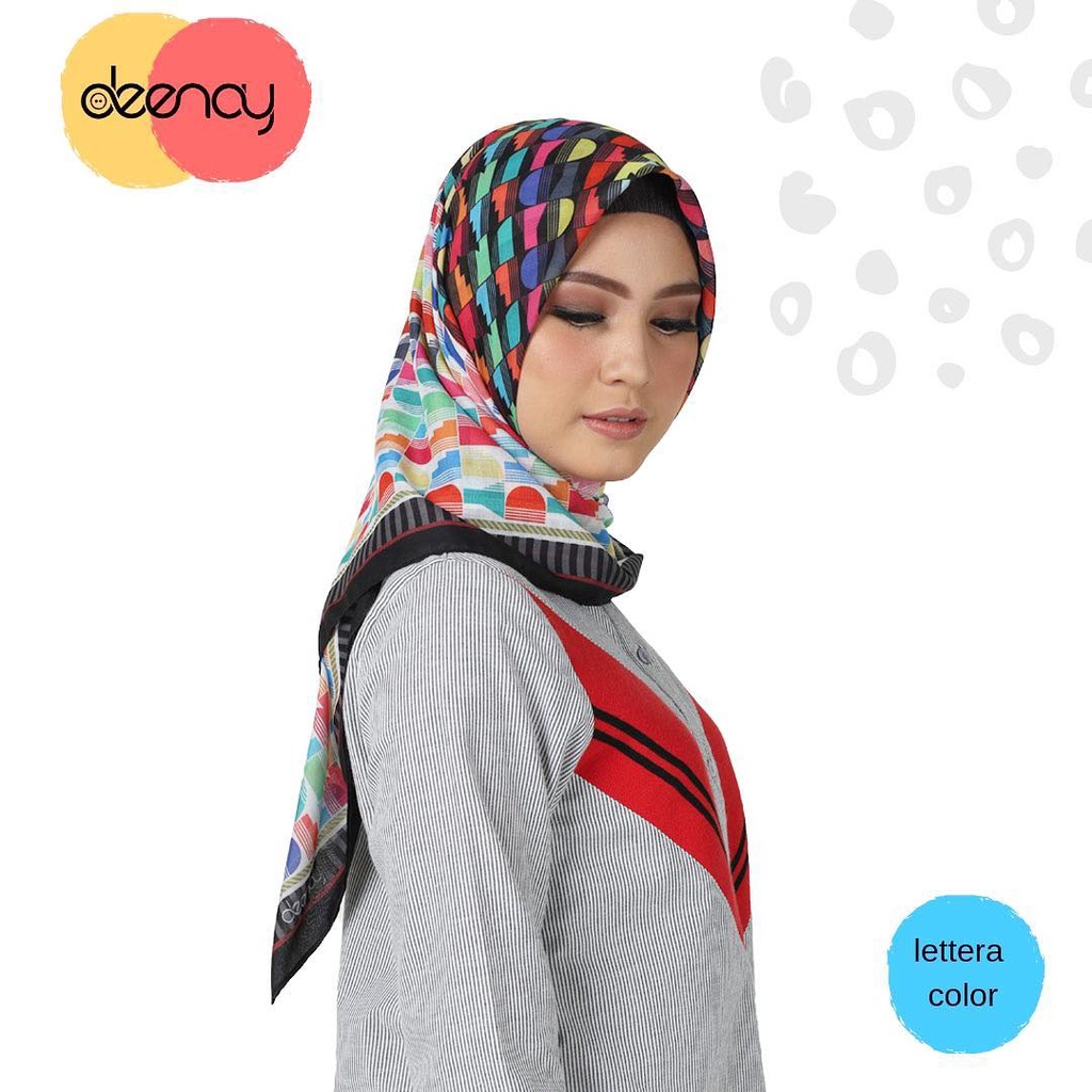 Kerudung Deenay Lettera Color Ori / Jilbab Segi Empat Voal Motif Hijab Printing Ultrafine