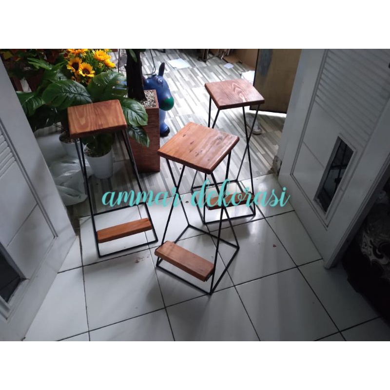 kursi cafe, kursi bar murah, kursi makan, kursi besi dan kayu tinggi 60cm