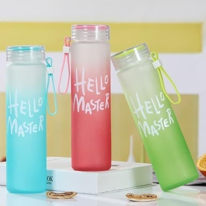 Botol minum kaca Termos Hello Master / Water bottle glass