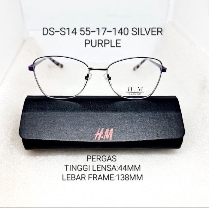 FRAME KACAMATA FASHION Wanita H.M DS S14 55-17-140 Purple Silver pergas spring