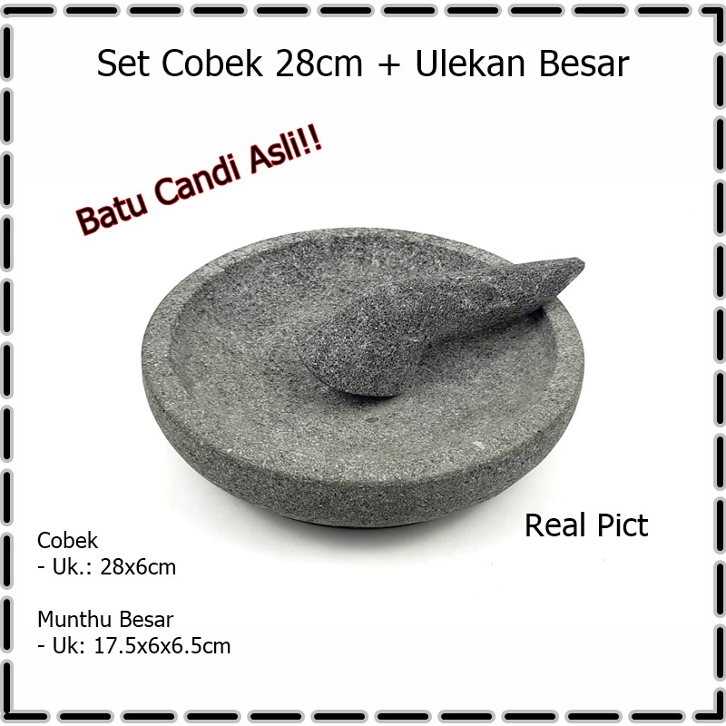 Set Cobek 28cm + Ulekan Batu Candi Asli